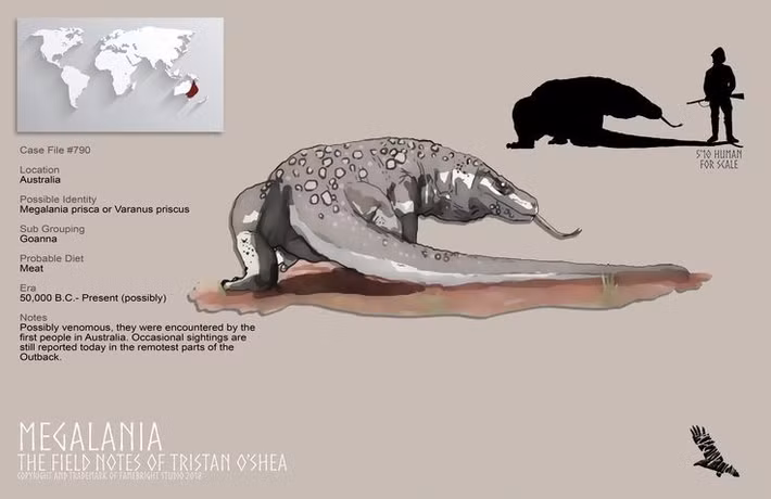  Biểu tượng của động vật cổ xưa Australia. Ngày nay, Varanus priscus thường xuất hiện trong phim tài liệu và minh họa khoa học về động vật tiền sử Australia, trở thành biểu tượng cho thời kỳ các sinh vật khổng lồ phát triển mạnh ở lục địa này. Ảnh: Pinterest.