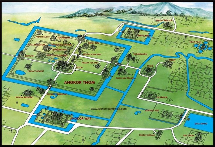  Nền tảng cho sự hưng thịnh của Angkor. Hệ thống thủy lợi giúp văn minh Khmer kiểm soát nguồn nước, bảo đảm nông nghiệp ổn định và nuôi sống hàng trăm nghìn cư dân. Ảnh: Pinterest.