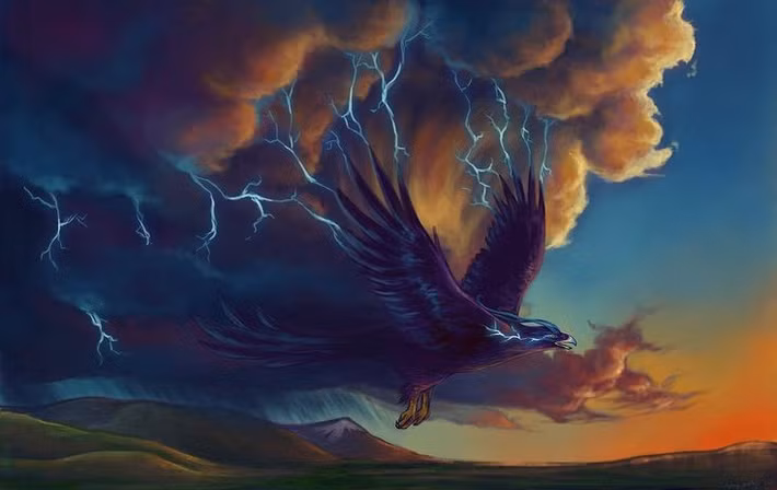  Thường phục vụ phù thủy. Truyền thuyết kể rằng Impundulu trung thành với các pháp sư, giúp họ triệu hồi mưa và bão. Ảnh: Pinterest.