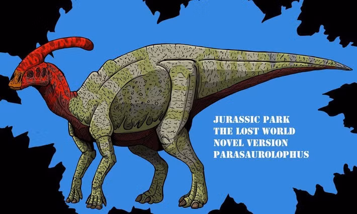  Sở hữu chiếc mào rỗng độc đáo. Parasaurolophus nổi bật với chiếc mào cong dài, có thể tới 2 mét, hướng ra sau hộp sọ, bên trong là hệ thống khoang rỗng phức tạp nối với đường hô hấp, khiến nó khác biệt hoàn toàn so với các loài khủng long ăn cỏ khác. Ảnh: Pinterest.