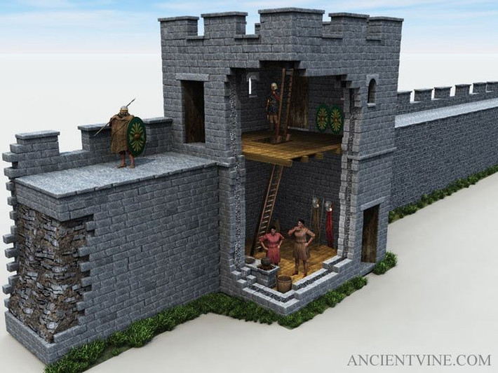  Nơi đóng quân của hàng nghìn binh lính. Trong thời kỳ hoạt động, bức tường được canh giữ bởi hàng nghìn lính La Mã đến từ nhiều vùng khác nhau trong đế chế, biến nơi đây thành một không gian giao thoa văn hóa. Ảnh: Pinterest.