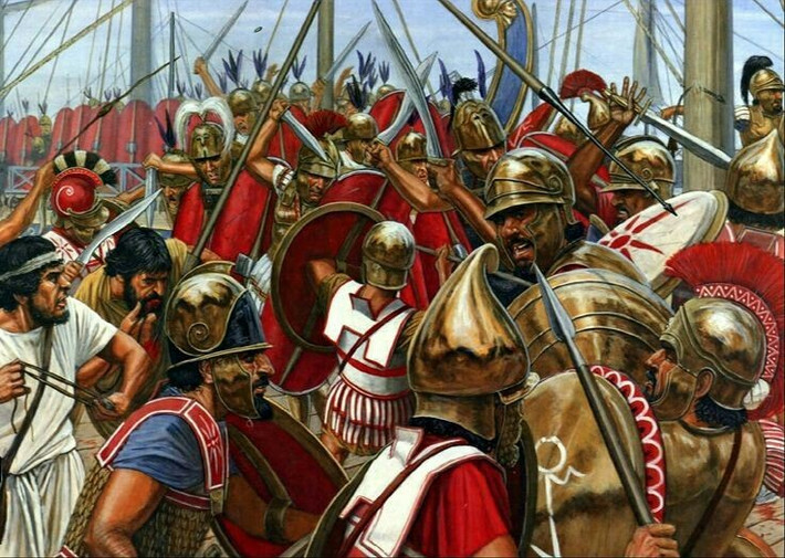 Ký hòa ước kết thúc Chiến tranh Punic lần I. Carthage buộc phải rút khỏi Sicilia và trả khoản bồi thường lớn cho La Mã. Ảnh: Pinterest.