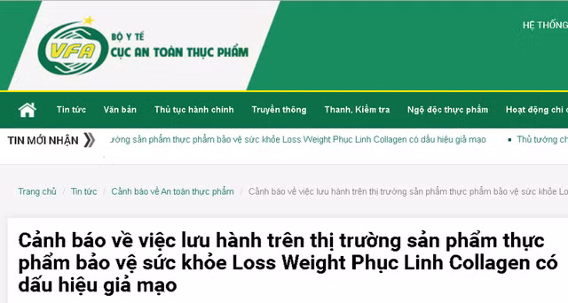 Thuc pham chuc nang Loss Weight Phuc Linh Collagen co dau hieu gia mao