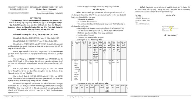 Đồng Nai: Cty Châu Mai Loan trúng gói nâng cấp Trường tiểu học Trần Phú Dong Nai: Cty Chau Mai Loan trung goi nang cap Truong tieu hoc Tran Phu