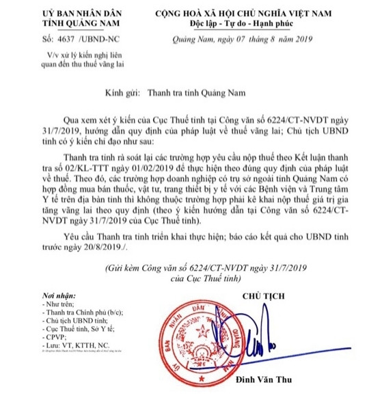 Thanh tra tỉnh Quảng Nam không miễn 10,5 tỷ thuế vãng lai cho doanh nghiệp Thanh tra tinh Quang Nam khong mien 10,5 ty thue vang lai cho doanh nghiep