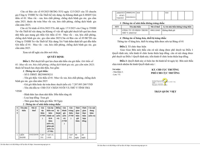 Tra Vinh: Danh tinh nha thau cung cap vac xin cho gia suc, gia cam