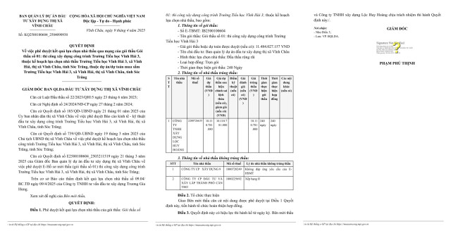 Soc Trang: Ai thang goi thau xay dung cong trinh truong TH Vinh Hai 3?