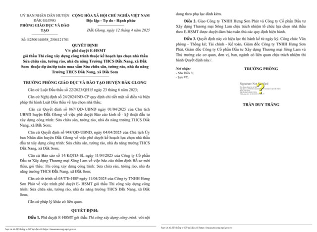 Dak Glong: Phe duyet ho so moi thau sua chua Truong THCS Dak Nang