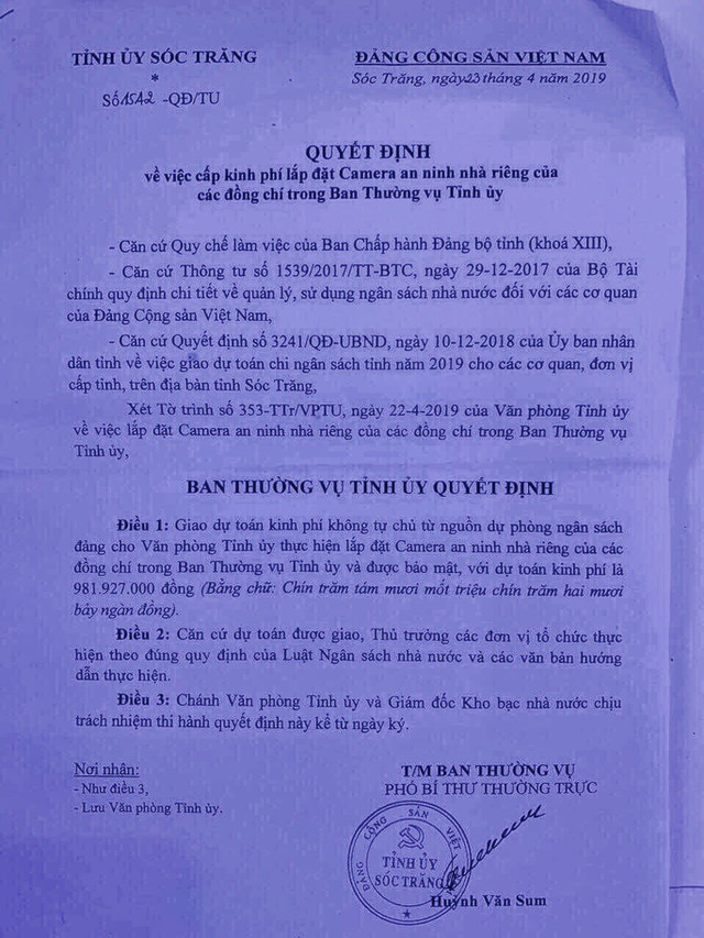 'UBKT Trung ương cần vào cuộc vụ Sóc Trăng chi 1 tỷ lắp camera nhà lãnh đạo' - Hình 2 'UBKT Trung uong can vao cuoc vu Soc Trang chi 1 ty lap camera nha lanh dao'-Hinh-2
