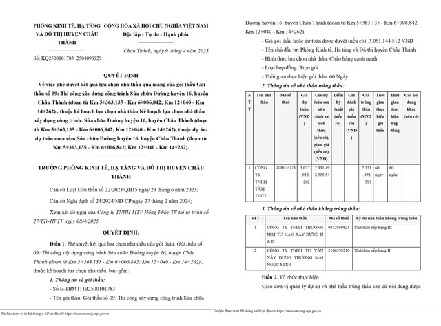 Tra Vinh: Nha thau Tam Thuy vuot doi thu gianh quyen thi cong sua chua Duong huyen 16