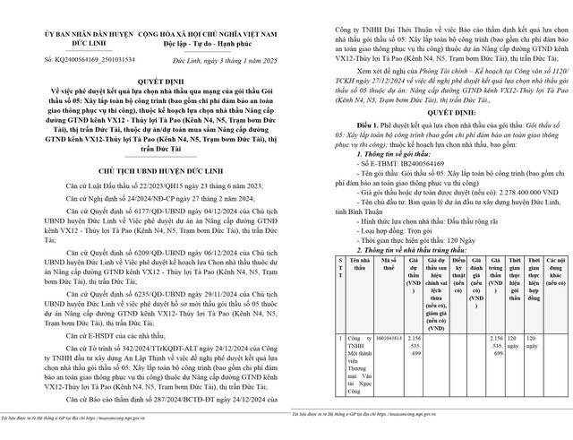 Bình Thuận: Gói thầu nâng cấp đường nội đồng tại Đức Tài về tay Cty Ngọc Công Binh Thuan: Goi thau nang cap duong noi dong tai Duc Tai ve tay Cty Ngoc Cong