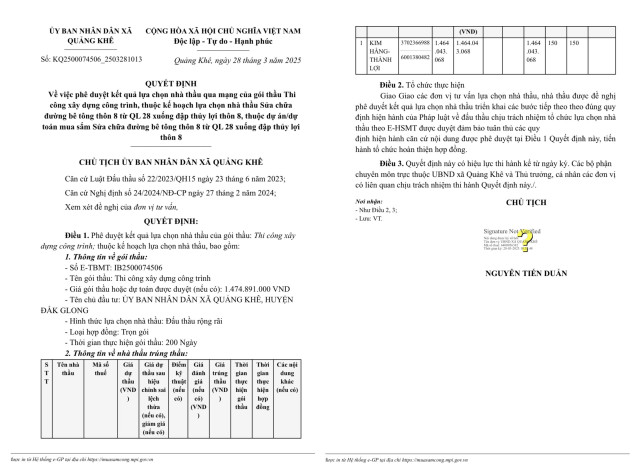 Dak Nong: Lien danh Kim Hang - Thanh Loi thi cong goi sua chua duong xa Quang Khe