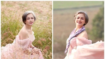 NSND Thu Quế gây chú ý với bộ ảnh giữa đồi cỏ hồng