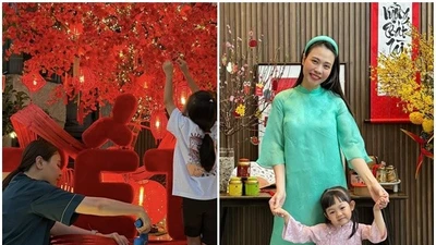 Ái nữ nhà Đàm Thu Trang chăm chỉ phụ mẹ trang trí biệt thự đón Tết