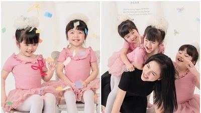 Cặp song sinh nhà diễn viên Vân Trang ngày càng đáng yêu