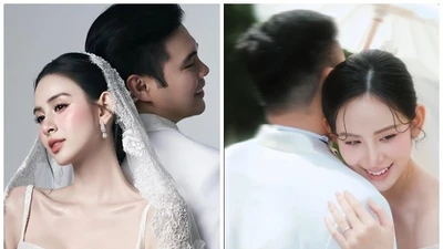 Hương Liên tình tứ bên chồng trong bộ ảnh cưới