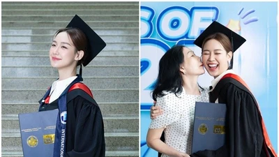 Hoa hậu Bảo Ngọc tình cảm bên mẹ khi nhận bằng tốt nghiệp đại học