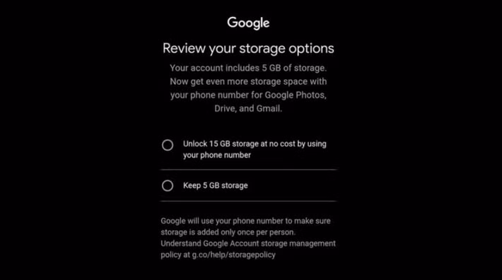 Theo thông tin rò rỉ từ Android Authority, người dùng muốn mở khóa lại 10GB dung lượng bị cắt giảm sẽ buộc phải liên kết số điện thoại cá nhân với tài khoản Google, thay vì chỉ cần email và mật khẩu như trước đây.
