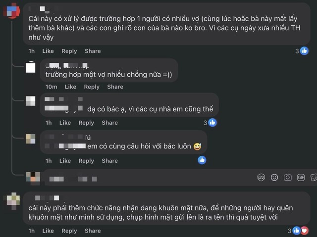 Phần bình luận sôi nổi với nhiều đề xuất, từ nhận diện khuôn mặt đến hỗ trợ đa thê.