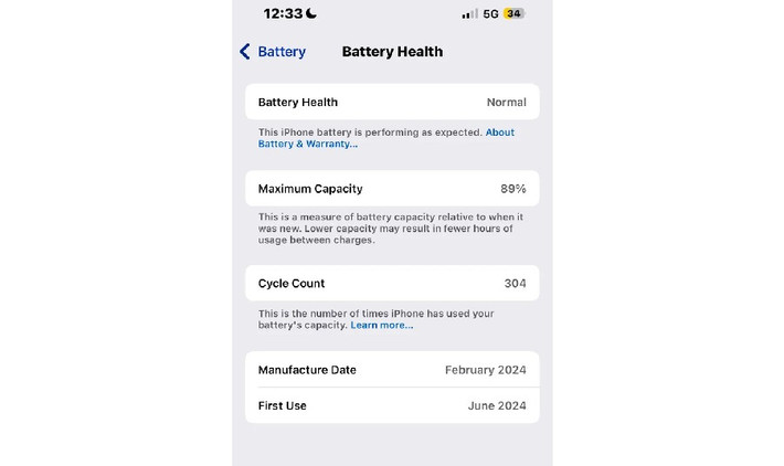 Đến tháng thứ 17, pin chỉ còn 89% và thời lượng sử dụng hằng ngày trở nên tệ hại.