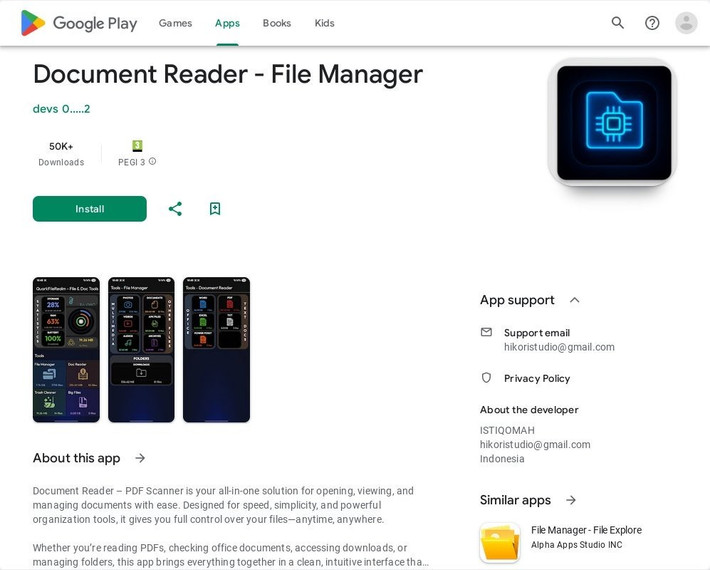 Theo các nhà nghiên cứu an ninh mạng tại ThreatLabz, ứng dụng giả mạo trình đọc tài liệu đã vượt qua kiểm duyệt Google Play và ghi nhận hơn 50.000 lượt tải.