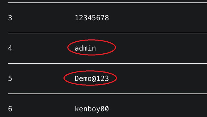 Những mật khẩu quen thuộc như “admin” và “Demo@123” vẫn được nhiều người lựa chọn.