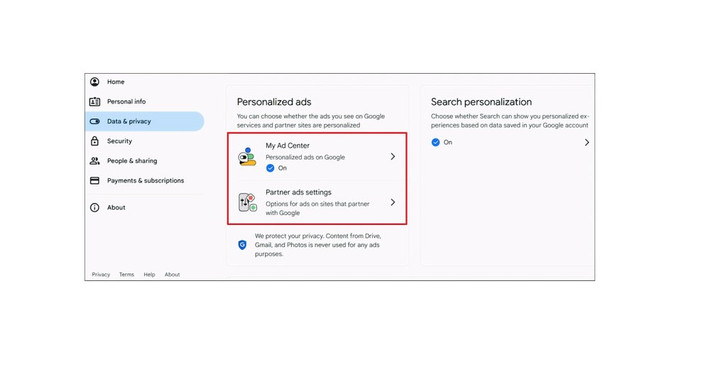 Ngoài ra, việc vô hiệu hóa quảng cáo cá nhân hóa giúp hạn chế Google và đối tác sử dụng dữ liệu để nhắm mục tiêu quảng cáo.