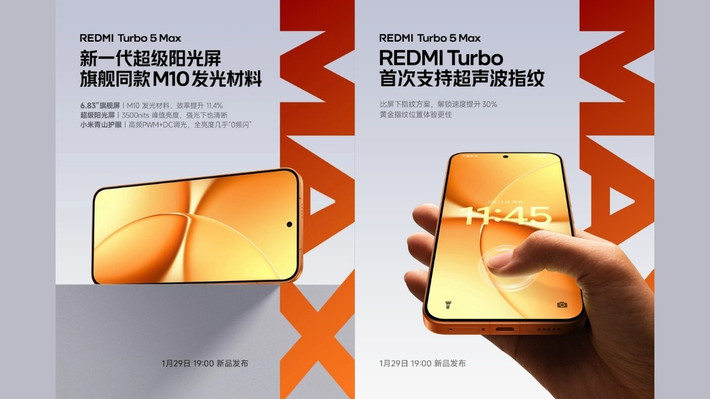 REDMI Turbo 5 Max chạy Android 16 với HyperOS 3, có loa stereo, NFC, hồng ngoại và chuẩn kháng nước bụi IP69K.