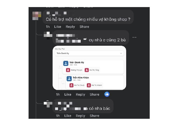 Trang web cho phép nhập thông tin từng thành viên, hiển thị dạng cây hoặc mindmap.