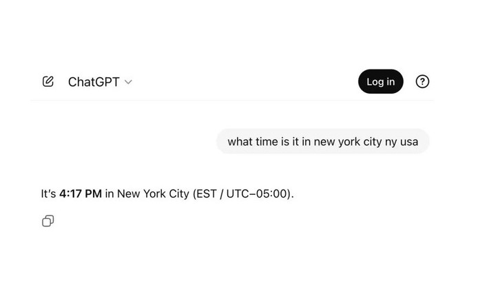 Thỉnh thoảng ChatGPT đưa ra thời gian đúng, nhưng chỉ vài phút sau lại sai bét.