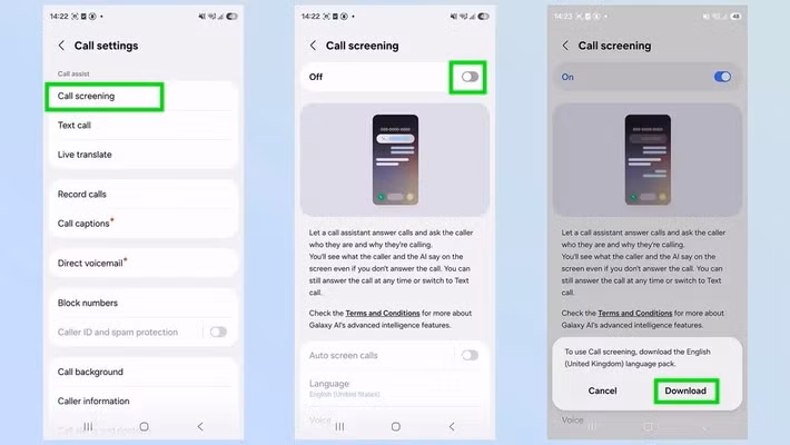 Để bật tính năng này, người dùng chỉ cần truy cập phần cài đặt cuộc gọi trên máy, kích hoạt Call Screening và tải gói ngôn ngữ phù hợp để hệ thống hoạt động chính xác.