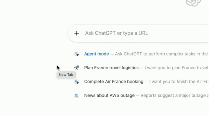 Thanh tìm kiếm của Atlas mặc định sử dụng công cụ ChatGPT Search, hiển thị kết quả theo dạng văn bản, hình ảnh, video và bài báo.