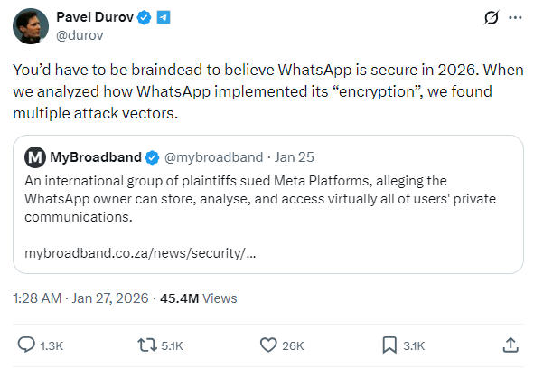 Phát ngôn gây sốc xuất hiện đúng thời điểm Meta, công ty mẹ của WhatsApp, đang đối mặt với một vụ kiện tập thể tại Mỹ.