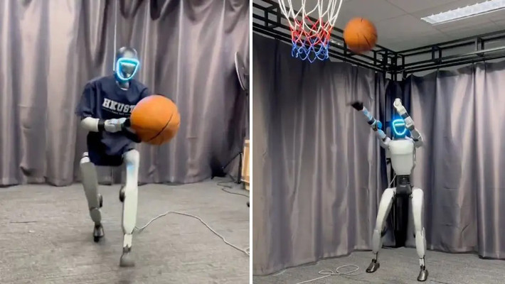 Nhóm nghiên cứu tại Đại học Khoa học và Công nghệ Hồng Kông (HKUST) đã dạy G1 chơi bóng rổ, xử lý bóng và ném rổ như vận động viên.