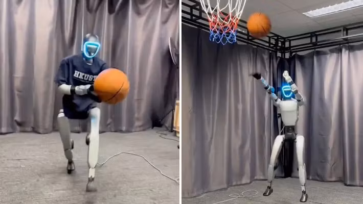 Nhóm nghiên cứu tại Đại học Khoa học và Công nghệ Hồng Kông (HKUST) đã dạy G1 chơi bóng rổ, xử lý bóng và ném rổ như vận động viên.