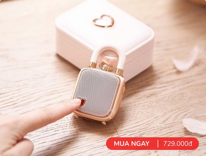 Loa Divoom Lovelock Pink hình ổ khóa nhỏ xinh, màu hồng pastel, cực hợp làm quà tặng Tết.
