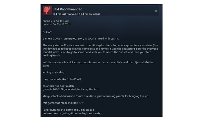 Bài đánh giá gay gắt chấm 1 sao, cáo buộc toàn bộ kịch bản và mã nguồn do ChatGPT tạo ra.