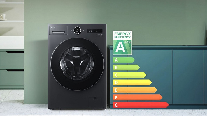 Nhờ tối ưu thuật toán và hiệu suất động cơ, máy giặt sấy LG mới tiêu thụ ít hơn 40% năng lượng so với tiêu chuẩn châu Âu hạng A.
