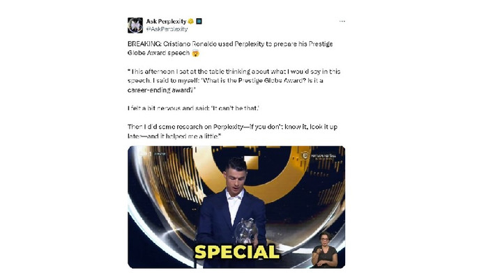 Ngày 4/12, Ronaldo chính thức công bố khoản đầu tư vào startup AI này trên mạng xã hội X.