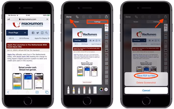 Người dùng Safari có thể chụp toàn bộ trang web và lưu dưới dạng PDF.