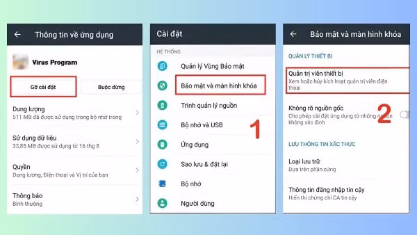 Trong trường hợp không thể xóa, cần kiểm tra quyền quản trị thiết bị và hủy kích hoạt ứng dụng trước khi gỡ cài đặt.