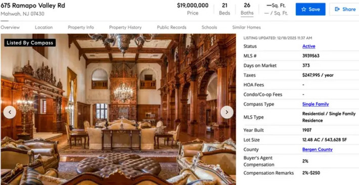 Dinh thự lịch sử tại New Jersey trị giá 26 triệu USD cũng đang được rao bán với giá 19 triệu USD.