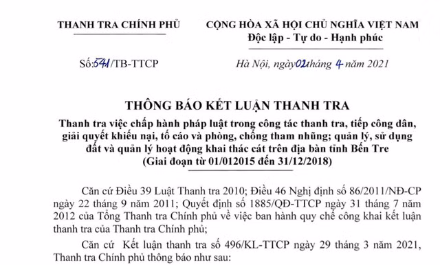 Thanh tra Chính phủ kiến nghị điều tra xử lý hành vi trốn thuế của Công ty Cổ phần Vật liệu xây dựng Bến Tre Thanh tra Chinh phu kien nghi dieu tra xu ly hanh vi tron thue cua Cong ty Co phan Vat lieu xay dung Ben Tre