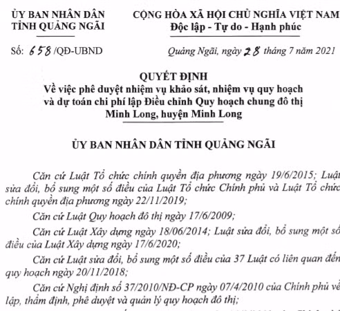 Quảng Ngãi sắp điều chỉnh quy hoạch đô thị Minh Long hơn 1.731ha Quang Ngai sap dieu chinh quy hoach do thi Minh Long hon 1.731ha