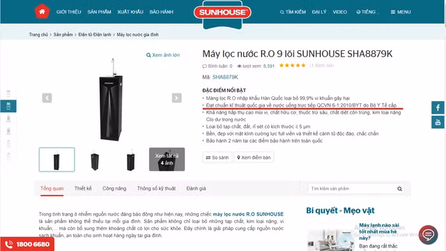 Máy lọc nước SUNHOUSE quảng cáo 'vống', đại diện Công ty nói do 'lỗi đánh máy' May loc nuoc SUNHOUSE quang cao 'vong', dai dien Cong ty noi do 'loi danh may'
