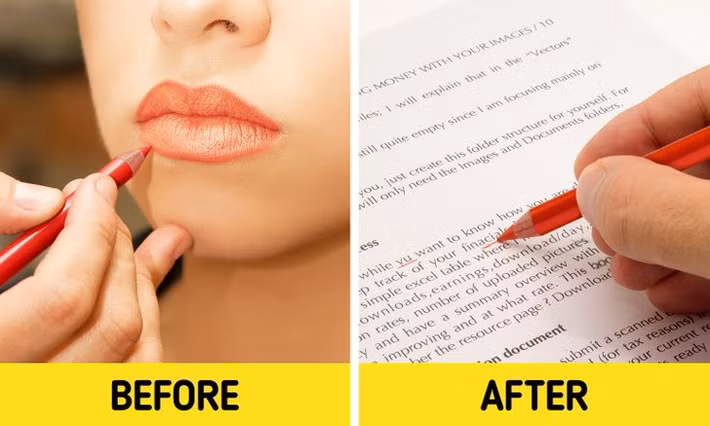 Chì kẻ mắt, môi: Chì kẻ mắt, môi đã hết hạn có thể dùng để làm bút chì màu, bút gạch chân thay vì vứt bỏ.