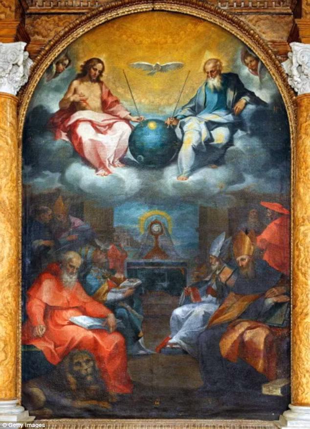 Bức tranh "Sự ca ngợi Chúa trời" của họa sĩ người Italy Ventura Salimbeni gây chú ý khi mô tả cảnh Chúa trời và Chúa Jesus đang nhìn xuống vương quốc của con Người.