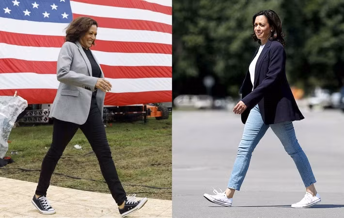 Ngoài các buổi tọa đàm, cuộc họp cấp cao đòi hỏi sự trang trọng, Kamala Harris buộc phải sử dụng giày cao gót thì vị Phó tổng thống này thường chọn giày Converse Chuck Taylor All-Stars hoặc giày bốt Timberland để phối cùng suit hoặc các set đồ mang hơi hướng casual và workwear.