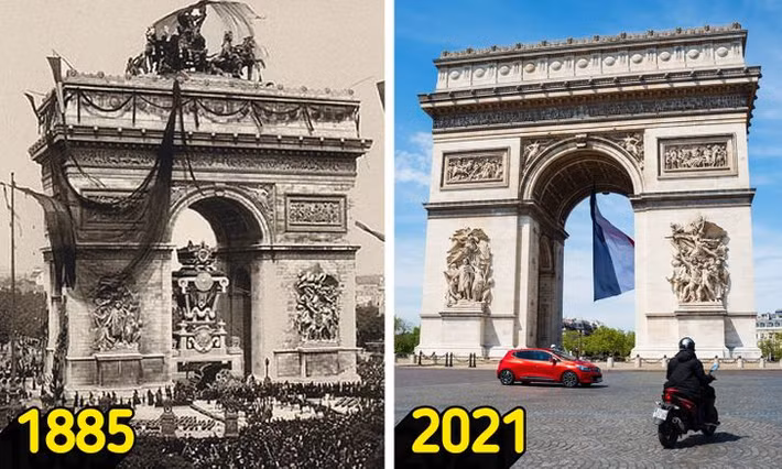 Khải Hoàn Môn nổi tiếng ở thủ đô Paris, Pháp vẫn giữ nguyên dáng vẻ theo năm tháng.
