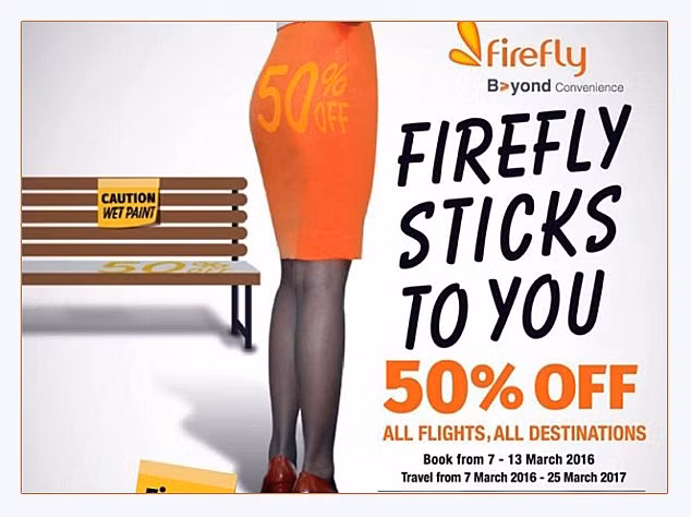 Quảng cáo gây tranh cãi của hãng hàng không Firefly ở Malaysia hồi năm 2016. Quảng cáo gây tranh cãi của hãng hàng không Firefly ở Malaysia hồi năm 2016.